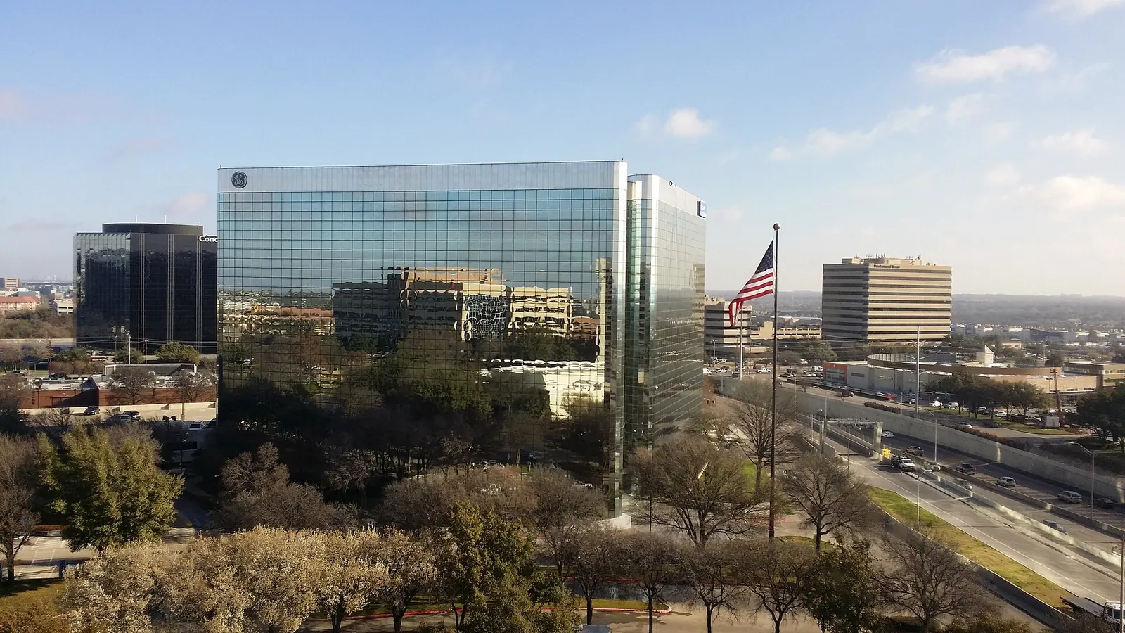 Office towers along the Dallas North Tollway in Addison, Texas