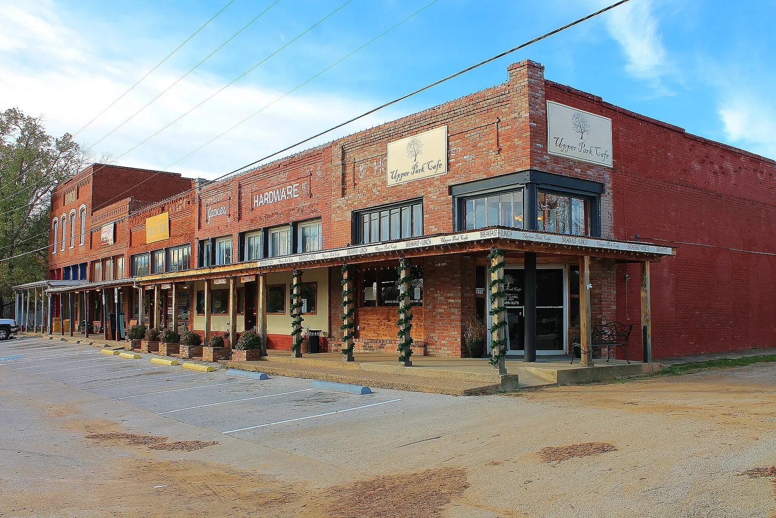 Historic downtown storefronts in Aubrey, Texas