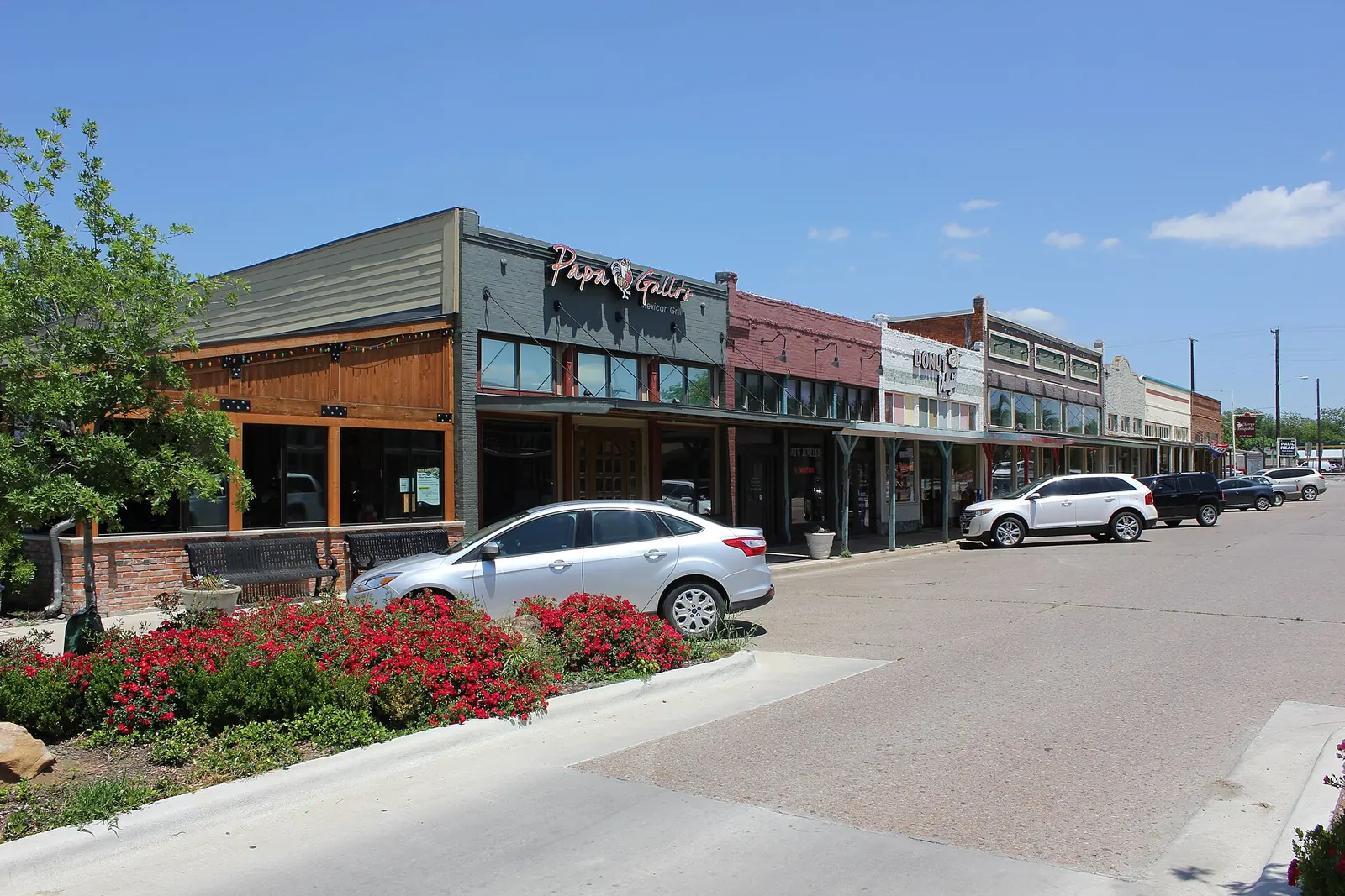 Storefronts on the historic downtown square in Celina, Texas