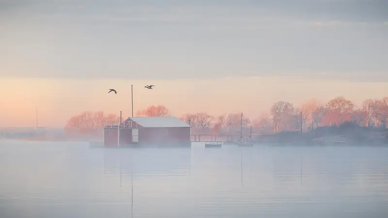 Foggy sunrise at Murrell Park on Grapevine Lake in Flower Mound, Texas