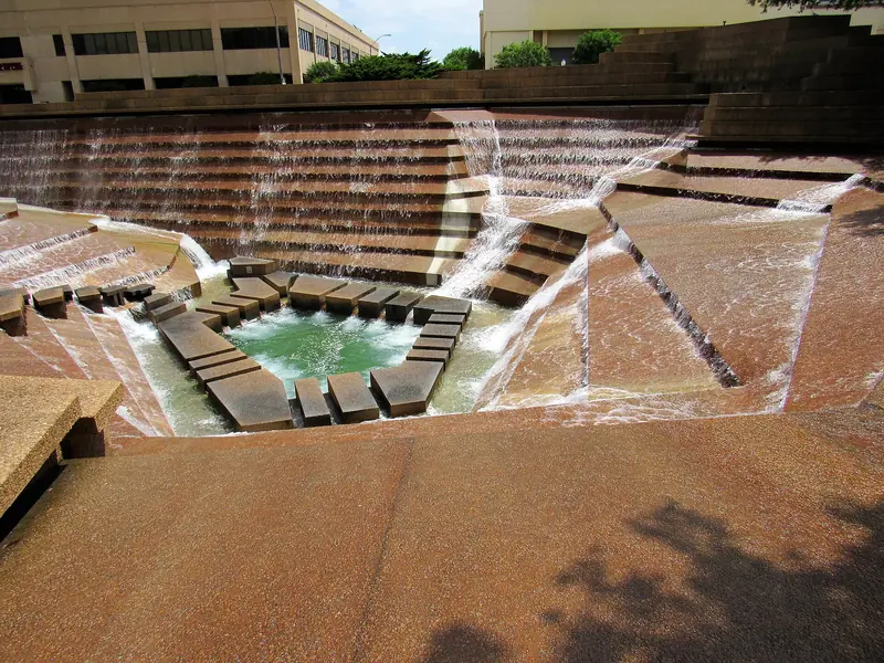 Terraced cascades of the Fort Worth Water Gardens