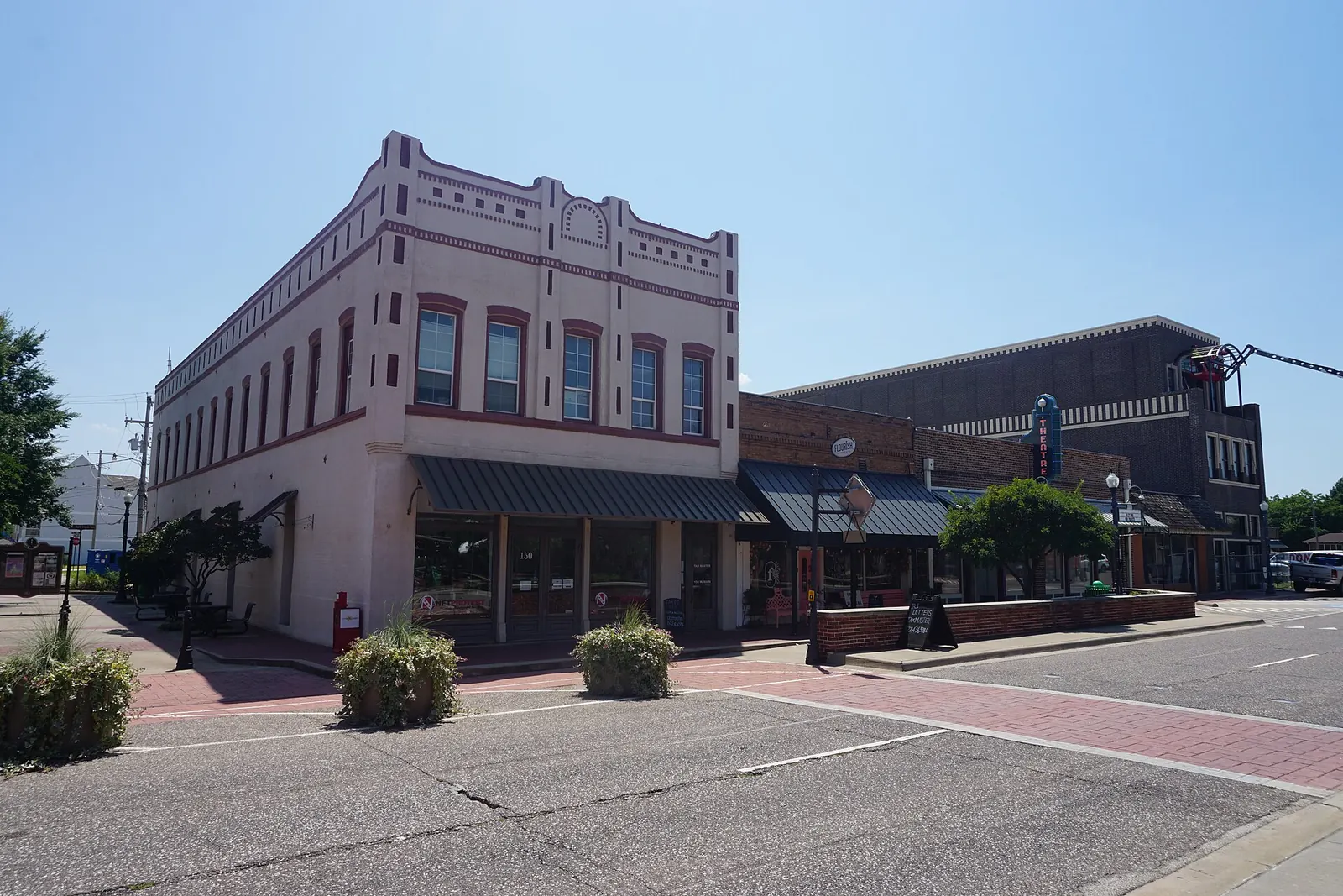 Historic brick building on Main Street in Old Town Lewisville, Texas